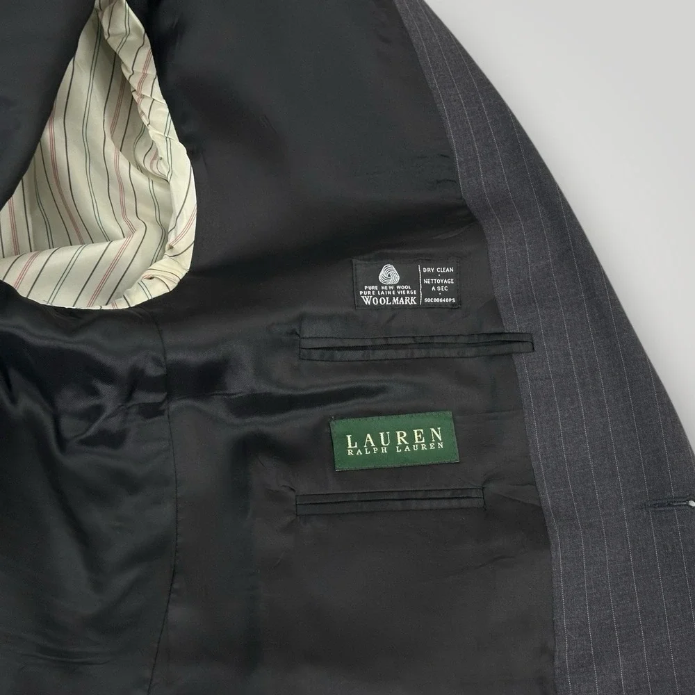 Lauren Ralph Lauren 100%‎ Wool Suit Jacket Men's 50 Reg Gray Pinstripe 2 Button
